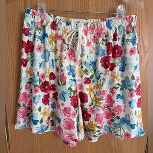 SAKURAFINA NWT Multicolored Floral White Elastic Waistband Shorts Women Size XL
